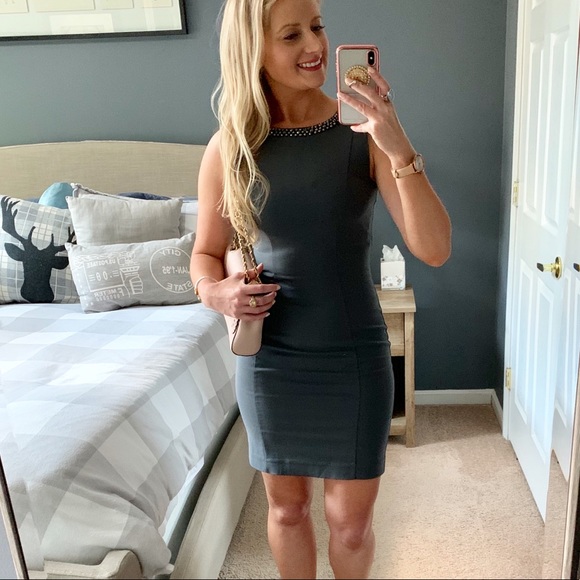 Gray Embellished Neckline Dress - Picture 4 of 8